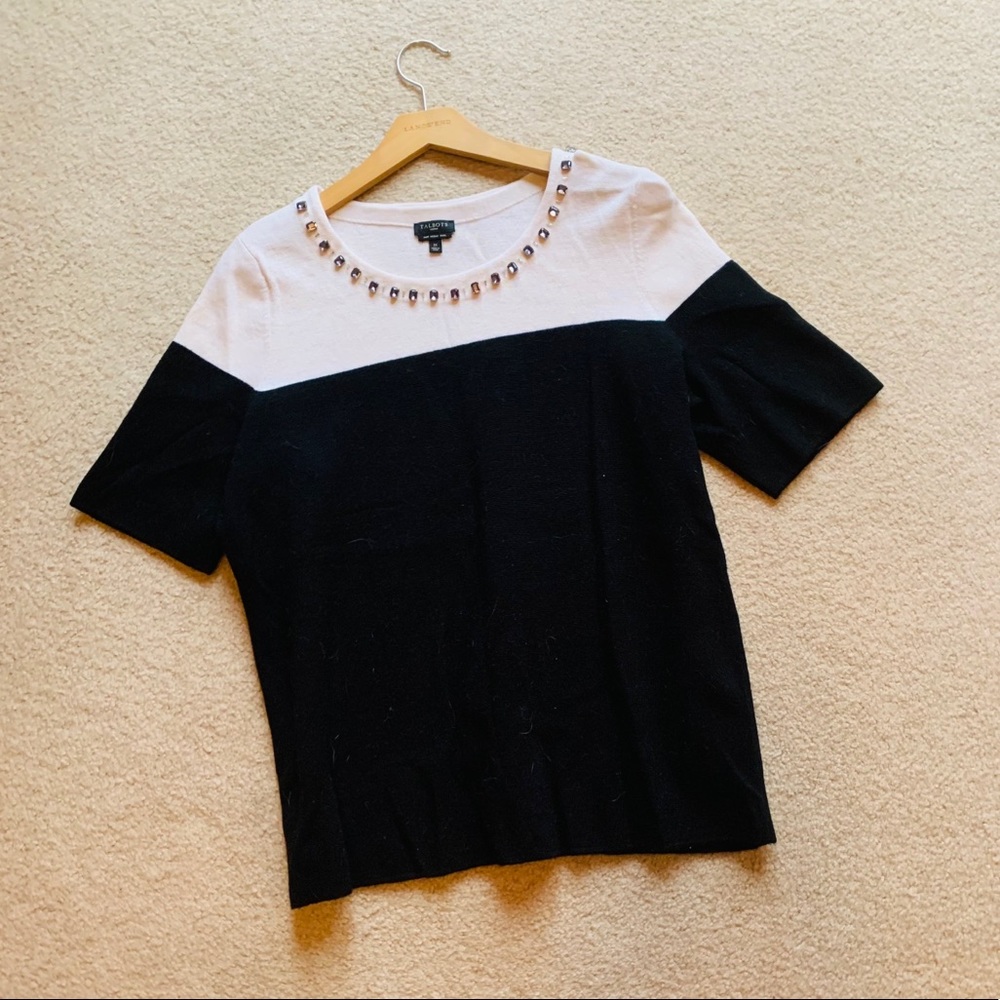 Talbots Jeweled Short Sleeve Pure Merino Wool Top